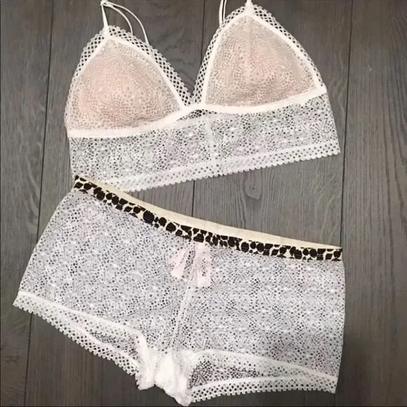 Victorias Secret crochet padded bralette matching Boyshorts Shortie panty set
